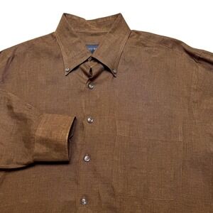 Scott Barber Linen Shirt Mens Large Brown Solid Long Sleeve Button Down Casual